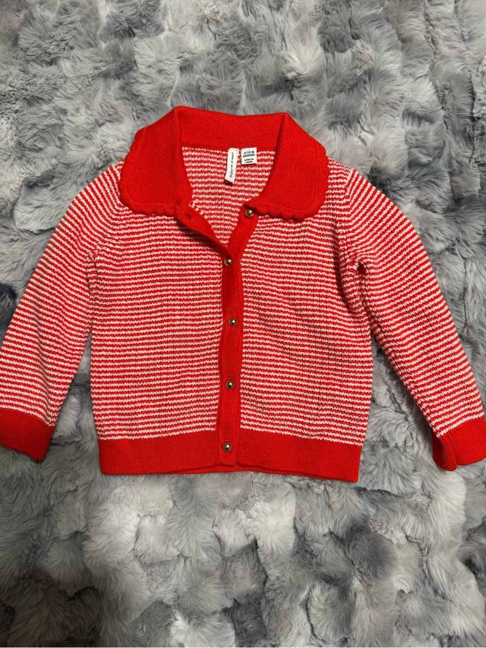 Janie and Jack Red & White Striped Button-Front Kids Cardigan